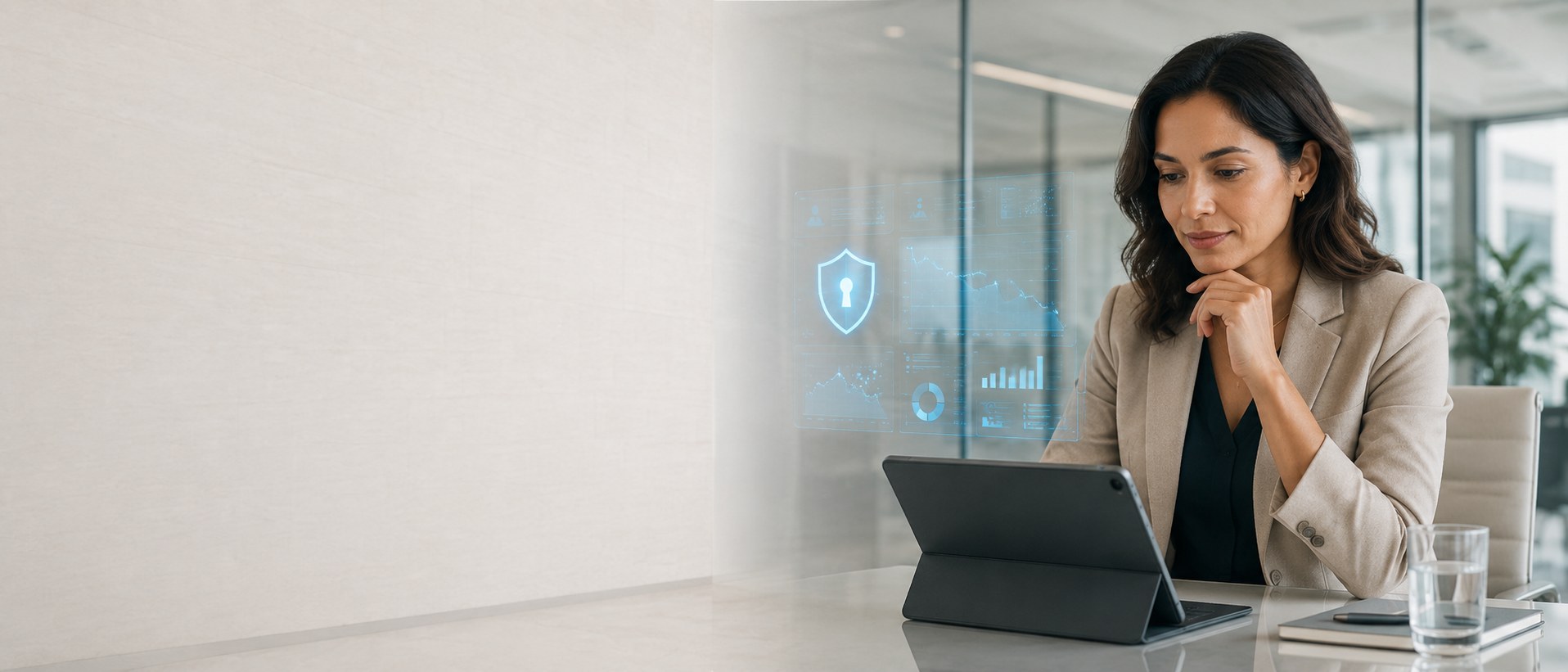 A professional reviewing privacy-conscious analytics on a tablet